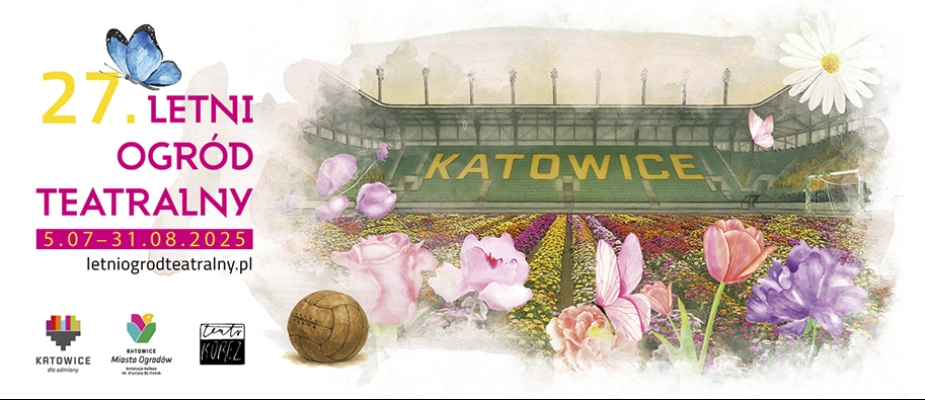 Stadion Katowic, udekorowany kwiatami na murawie 