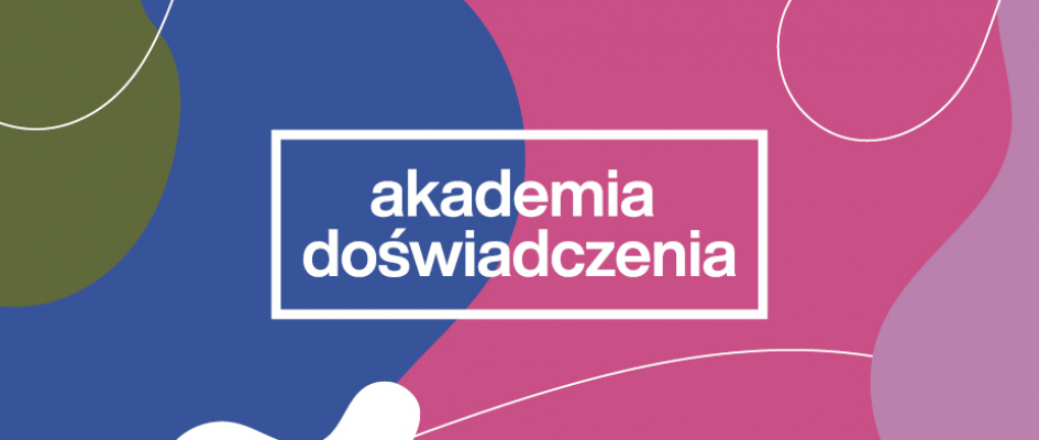 Infografika: kolorowe tło, logo Akademii Doświadczenia