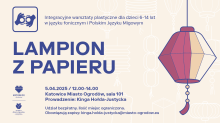 Grafika artystyczna z lampionem i informacjami 