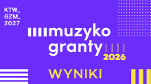 napis wyniki muzykograntów na fioletowym tle 